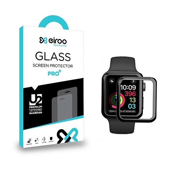 Eiroo Apple Watch 4 / Watch 5 Tempered Glass Premium Siyah Full Cam Ekran Koruyucu (40 MM)