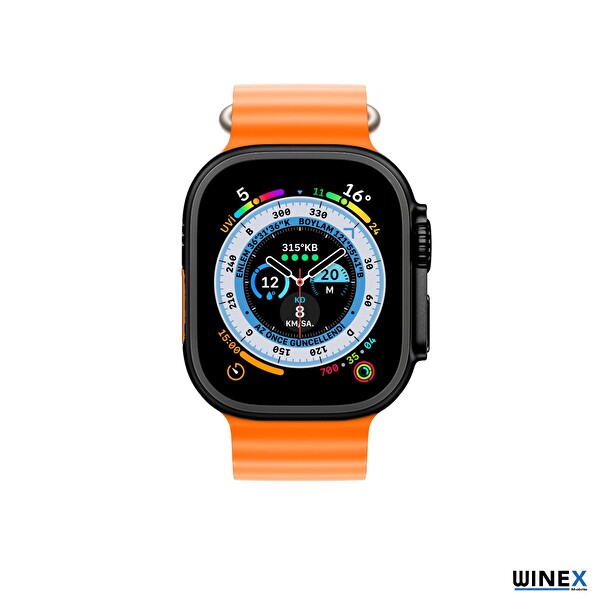 Winex T800 Ultra Android iOS Uyumlu Siyah Kasa Turuncu Kordon Akıllı Saat