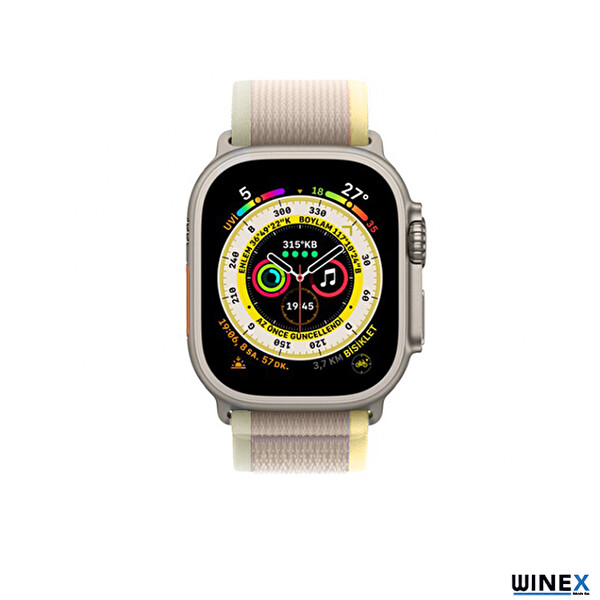 Winex 42-44 MM Yeni Nesil Apple Uyumlu Akıllı Saat Hasır Gri Sarı Kordonu