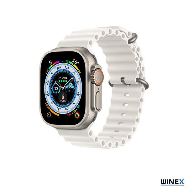 Winex 42-49 MM Yeni Nesil Apple Uyumlu Silikon Beyaz ve Turuncu Akıllı Saat Kordonu 2 Adet