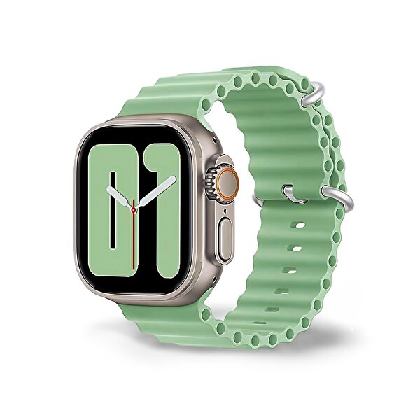 Cosmostech  Apple Watch 42-44-45-49 MM 1-2-3-4-5-6-SE-7-8-Ultra Uyumlu Ocean Açık Yeşil Kordon ve Kayış
