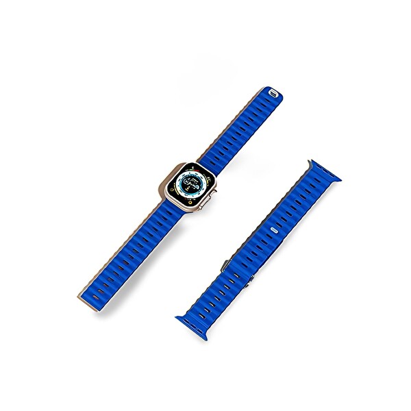Cosmostech Apple Watch 42 MM 44 MM 45 MM 49 MM 1-2-3-4-5-6-SE-7-8-Ultra Uyumlu Akıllı Saat Ocean Mavi Kordon ve Kayış