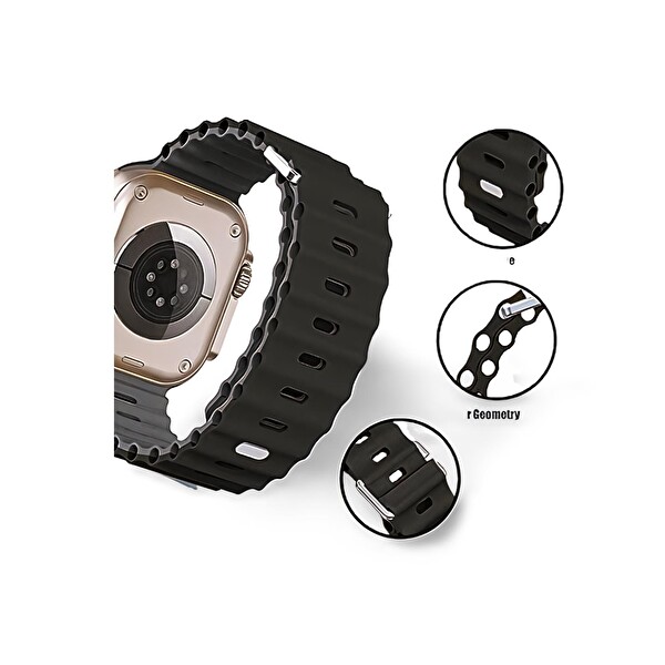 Cosmostech Apple Watch 1/2/3/4/5/6/SE/7/8/Ultra Uyumlu 42-44-45-49 MM Koyu Gri Ocean Kordon