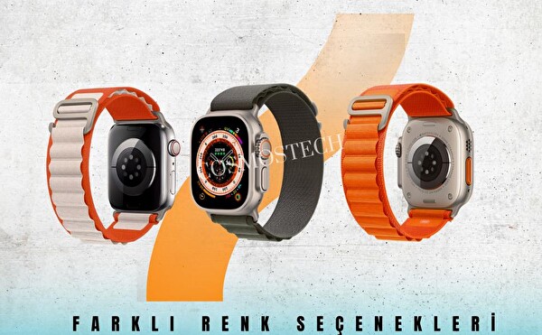 Cosmostech Apple Watch 1/2/3/4/5/6/SE/7/8/Ultra Uyumlu 42-44-45-49 MM Krem Turuncu Kordon