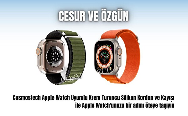 Cosmostech Apple Watch 1/2/3/4/5/6/SE/7/8/Ultra Uyumlu 42-44-45-49 MM Krem Turuncu Kordon