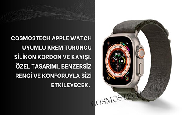 Cosmostech Apple Watch 1/2/3/4/5/6/SE/7/8/Ultra Uyumlu 42-44-45-49 MM Krem Turuncu Kordon