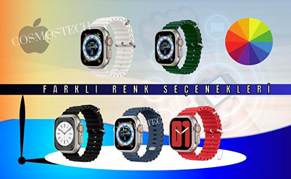 Cosmostech Apple Watch 42 MM 44 MM 45 MM 49 MM 1-2-3-4-5-6-SE-7-8-Ultra Uyumlu Akıllı Saat Siyah Ocean Kordon ve Kayışı