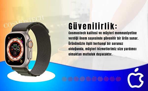Cosmostech Apple Watch 1-2-3-4-5-6-SE-7-8-Ultra Uyumlu 42-44-45-49 MM Alpine Loop Yeşil Siyah Akıllı Saat Kordon ve Kayışı