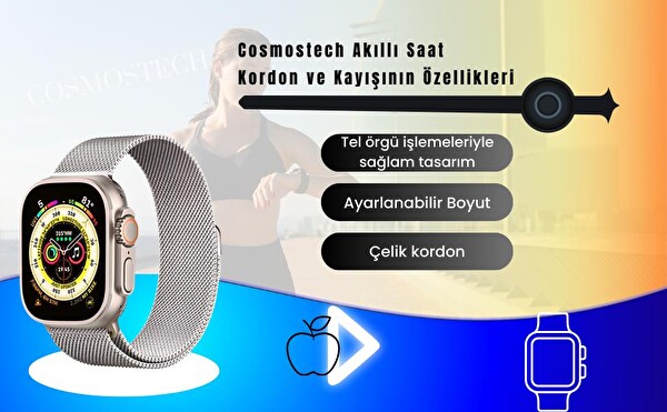 Cosmostech Apple Watch Milano Seri 1-2-3-4-5-6-SE-7-8-Ultra Uyumlu 42-44-45-49 MM Metal Lacivert Akıllı Saat Kordon ve Kayışı
