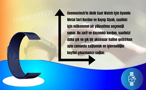 Cosmostech Apple Watch Milano Seri 1-2-3-4-5-6-SE-7-8-Ultra Uyumlu 42-44-45-49 MM Metal Lacivert Akıllı Saat Kordon ve Kayışı