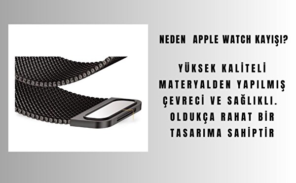 Cosmostech Apple Watch 1/2/3/4/5/6/SE/7/8/Ultra Uyumlu Milano Seri 42 MM 44 MM 45 MM 49 MM Siyah Metal Akıllı Saat Kordonu