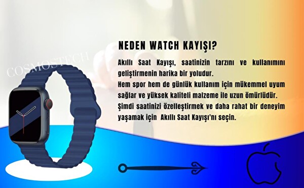 Cosmostech Apple Watch 42-44-45-49 MM 1-2-3-4-5-6-SE-7-8-Ultra Uyumlu Magnetli Gri Siyah Kordon ve Kayış