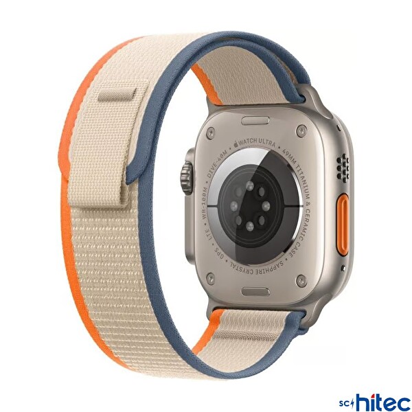 ScHitec 42-49 MM Yeni Nesil Apple Uyumlu Hasır Bej Turuncu Akıllı Saat Kordonu