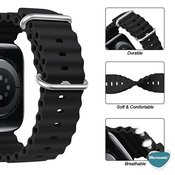 Microsonic Apple Watch Se 44mm Kordon Ocean Band Siyah