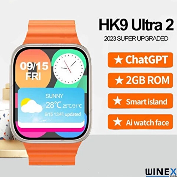 Winex Watch HK9 Ultra 2 Amoled Ekran Android iOs HarmonyOs Uyumlu Turuncu Akıllı Saat
