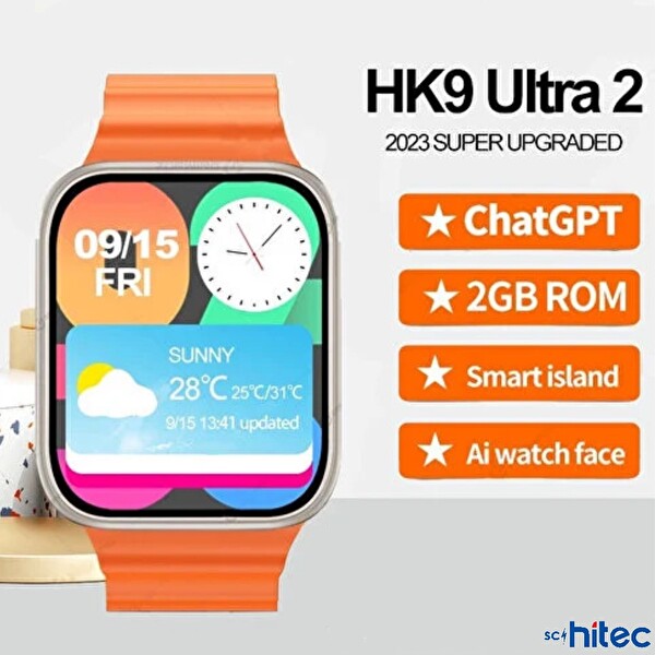 ScHitec Watch HK9 Ultra 2 Amoled Ekran Android iOs HarmonyOs Uyumlu Turuncu Akıllı Saat