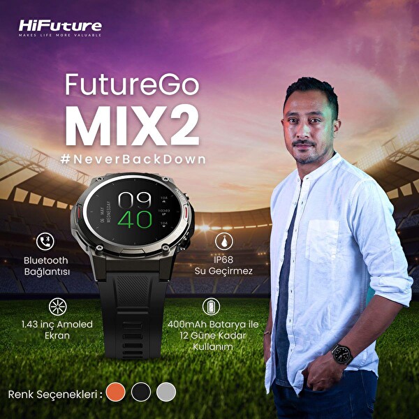 HiFuture Futurego Mix2 36 MM Amoled Ekran Sesli Arama Özellikli Gri Akıllı Saat