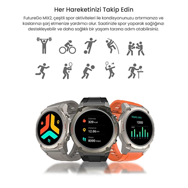 HiFuture FutureGo Mix2 36MM Amoled Ekran Sesli Arama Özellikli Turuncu Akıllı Saat