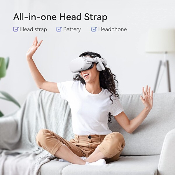 Kiwi Design Quest 2 İle Uyumlu Konforlu Pilli Sesli 6400 mAh Kafa Bandı