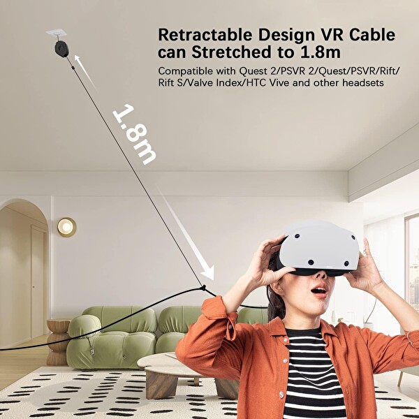 AMVR VR Kablo Yönetim Sistemi, 6 Paket Tavan Makarası Sistemi Siyah