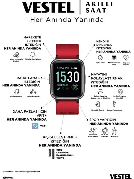 Vestel Kırmızı Akıllı Saat