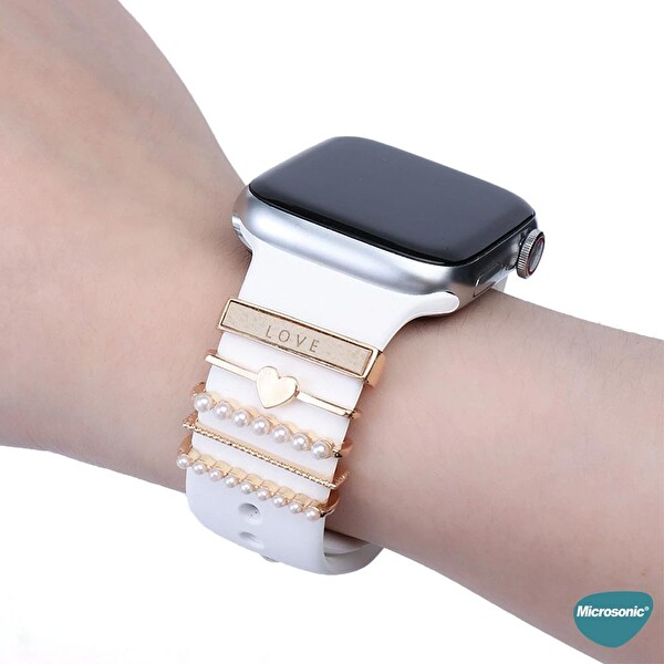 Microsonic Apple Watch 6 40mm Kordon Süsü Charm Kalp Ve Nazar Boncuğu