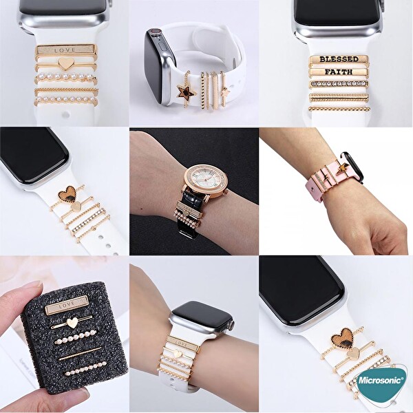 Microsonic Apple Watch Se 2022 44mm Kordon Süsü Charm Love Hamsa