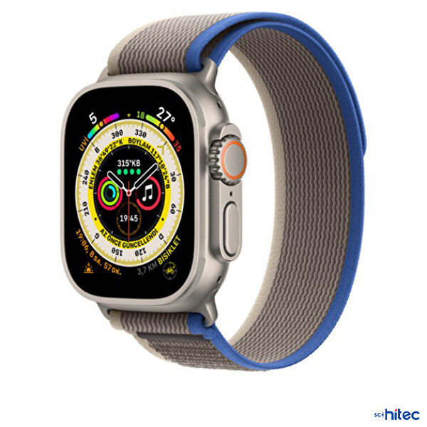 ScHitec 42-44 MM Yeni Nesil Apple Uyumlu Akıllı Saat Kordonu Hasır Gri Mavi