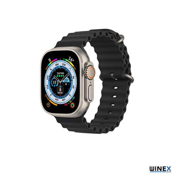 Winex 42-49 MM Yeni Nesil Apple Uyumlu Akıllı Saat Kordonu Silikon Siyah