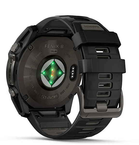 Garmin Fenix 8 51 MM Solar Sapphire Karbon Gri DLC Titanyum ve Siyah Çakıl Grisi Silikon Kayış Akıllı Saat