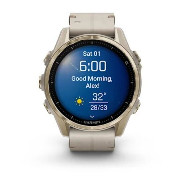 Garmin Fenix 8 43 MM Amoled Sapphire Soft Gold ve Kireçtaşı Deri Kayışlı Akıllı Saat
