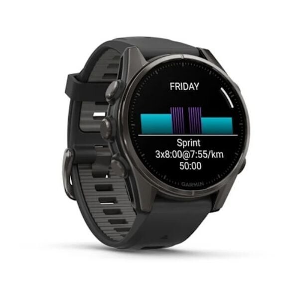 Garmin Fenix 8 43 MM Amoled Sapphire Karbon Gri DLC Titanyum Siyah Gri Silikon Kayışlı Akıllı Saat
