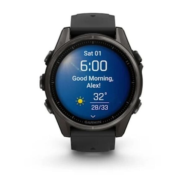 Garmin Fenix 8 43 MM Amoled Sapphire Karbon Gri DLC Titanyum Siyah Gri Silikon Kayışlı Akıllı Saat