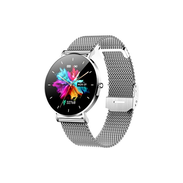 Fro LW-43V Ultra İnce Şık Akıllı Saat Silver Kasa Silver Çelik Hasır Kordon