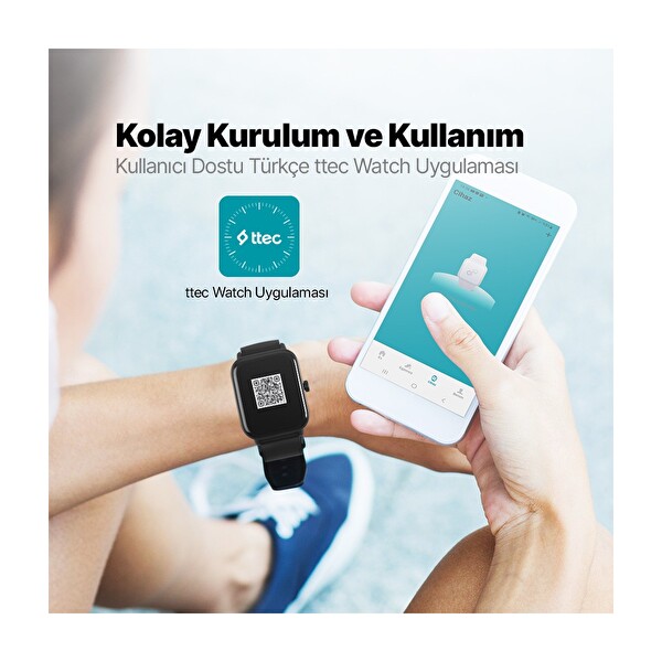 Ttec Tempus 46 MM Tft Ekranlı Dikdörtgen Kasa Akıllı Saat Siyah