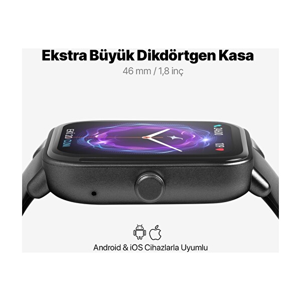 Ttec Tempus 46 MM Tft Ekranlı Dikdörtgen Kasa Akıllı Saat Siyah