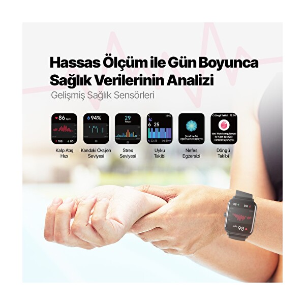 Ttec Tempus 46 MM Tft Ekranlı Dikdörtgen Kasa Akıllı Saat Siyah