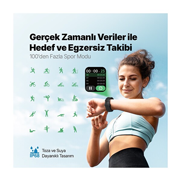 Ttec Tempus 46 MM Tft Ekranlı Dikdörtgen Kasa Akıllı Saat Siyah