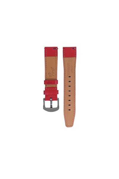 Fro LW38-43 20 MM Hakiki Deri Düz Kırmızı Kordon Silver Toka