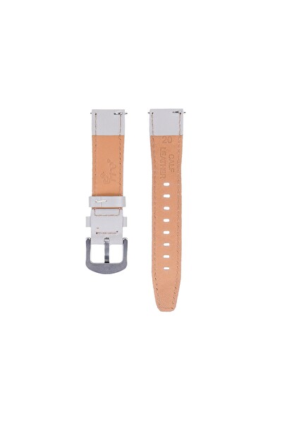 Fro LW38-43 20 MM Hakiki Deri Düz Krem Kordon Silver Toka