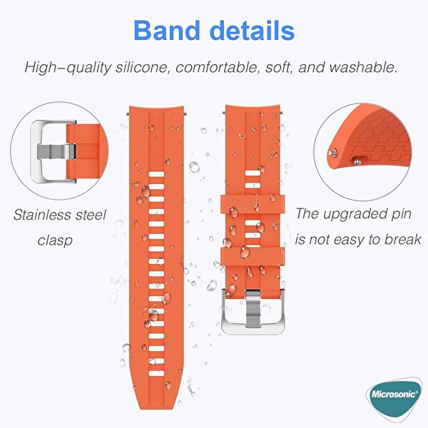 Microsonic Huawei Watch Gt4 46mm Kordon, Silicone Rapidbands Turuncu