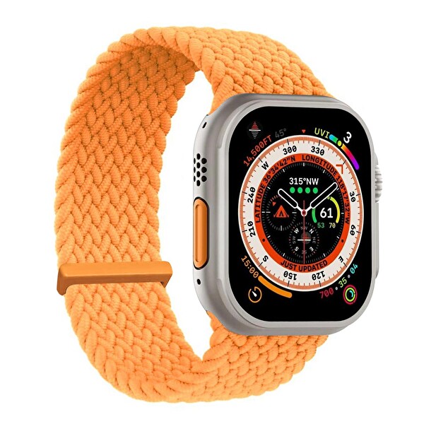 Apple Watch Series 10 42mm Kordon, (Medium Size, 147mm) Knitted Fabric Single Loop Turuncu