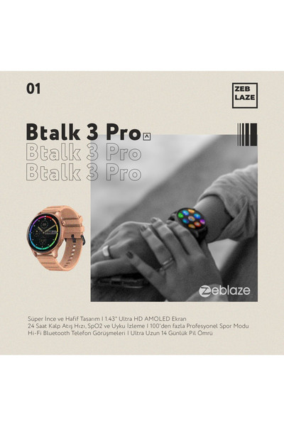 ZeBlaze Btalk 3 Pro Ultra HD Amoled Ekran Uzun Pil Ömrü Space Gray Akıllı Saat 5