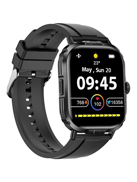 Logia Tech 8 Alüminyum Kasa Spor Silikon Kordon Akıllı Saat Siyah Akıllı Saat