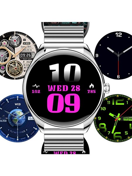 Logia Ultra Thin Akıllı Saat Yuvarlak Çelik Kasa Metal Kordon Siyah Akıllı Saat