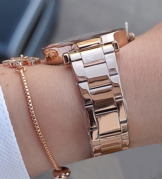 Daniel Klein Kesme Camlı 33 MM Rose Gold Şık Kadın Kol Saati - Zirkon Taşlı Bileklik