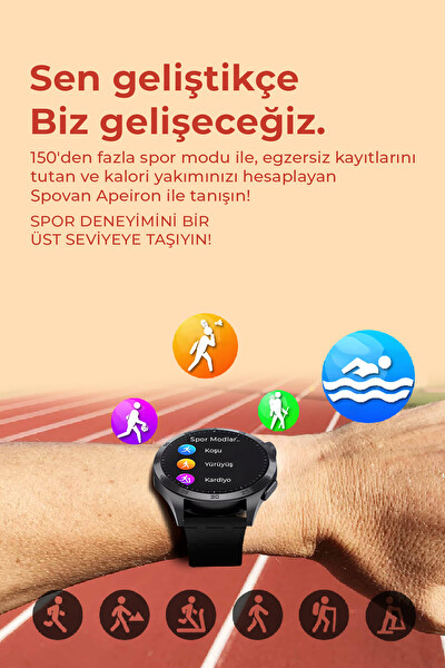 Spovan Apeiron Sesli Görüşme BT 5.3 Tansiyon Ölçer Su Püskürtme Türkçe Akıllı Saat Lacivert