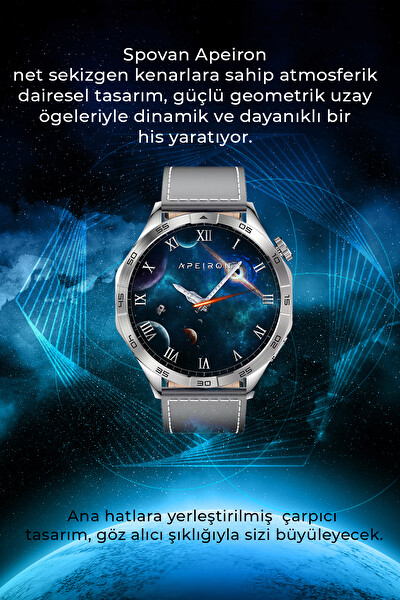 Spovan Apeiron Sesli Görüşme BT 5.3 Tansiyon Ölçer Su Püskürtme Türkçe Akıllı Saat Titanyum Siyah