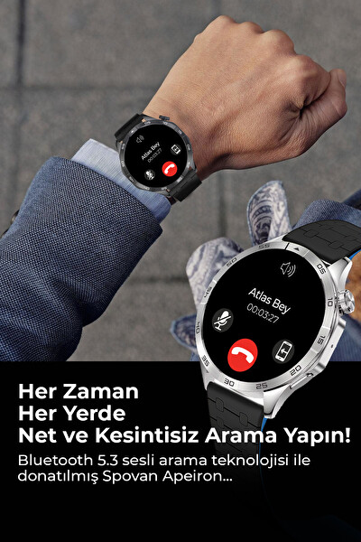 Spovan Apeiron Sesli Görüşme BT 5.3 Tansiyon Ölçer Türkçe Çelik Akıllı Saat Gümüş