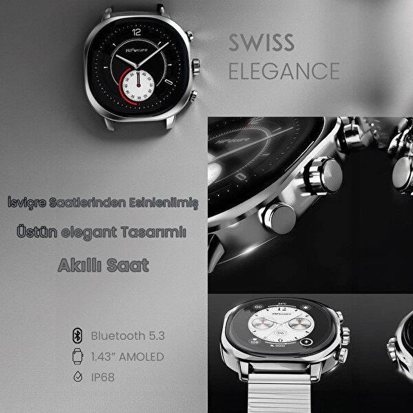 HiFuture AIX Nabız ve Kan Oksijen Takipli Spor Modlu IP68 Su Geçirmez Gümüş Akıllı Saat